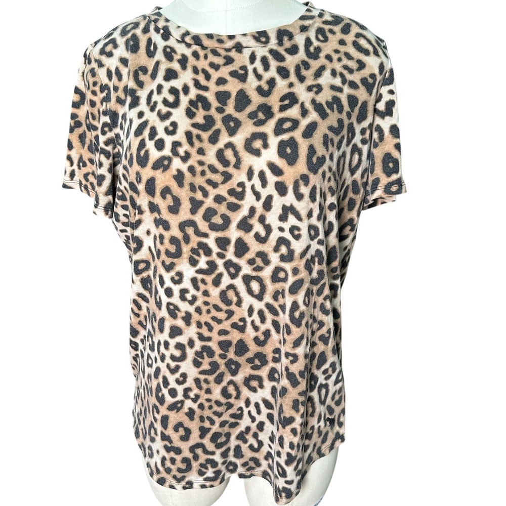 Victoria's Secret PINK T-Shirt Women Medium Brown Leopard Print Short Sleeve Tee
